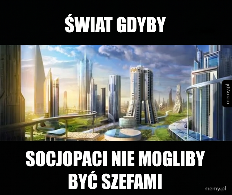 Futurystyczne miasto z wysokimi wieżowcami i nowoczesną architekturą.