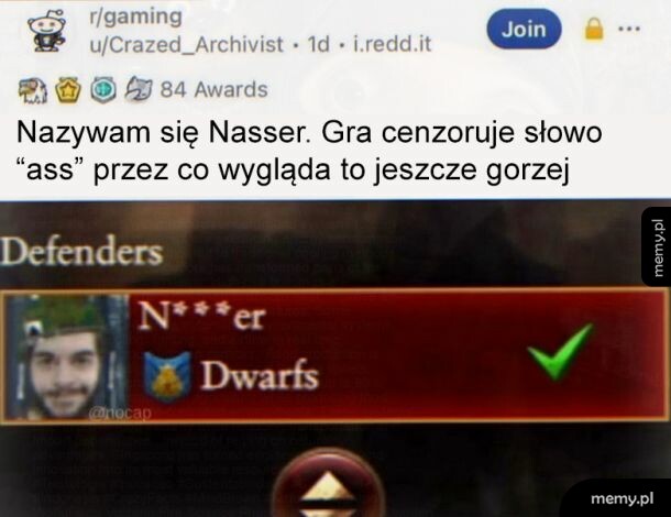 Post na forum z tekstem o cenzurze słowa 'ass' w grze.