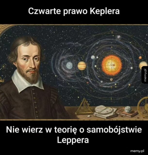 Mężczyzna w renesansowym stroju z planetami w tle.