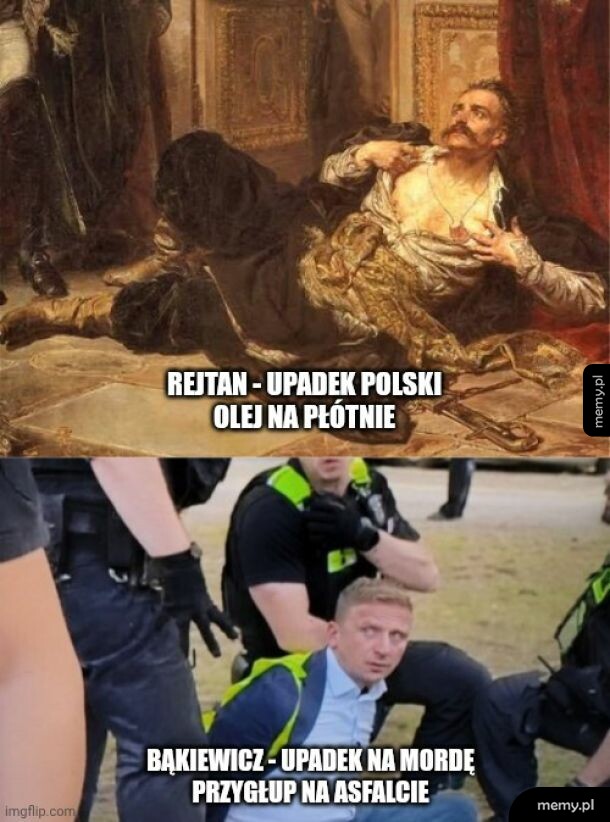 Dwie sceny: jedna historyczna, druga współczesna, z mężczyznami w dramatycznych sytuacjach.