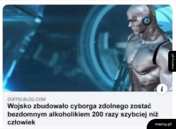Cyborg w futurystycznym otoczeniu, z metaliczną skórą i słuchawkami.