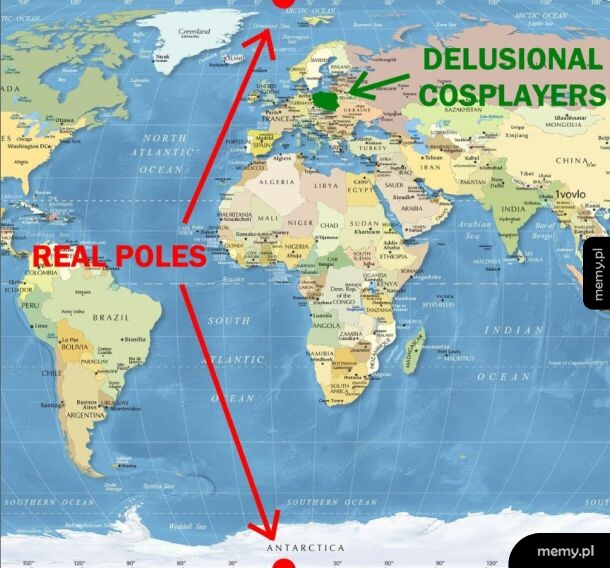Mapa świata z zaznaczonymi lokalizacjami: Polacy i cosplaye.
