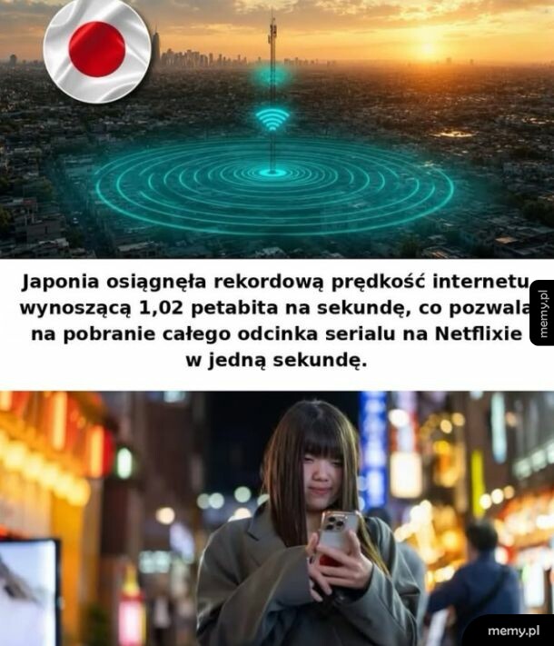 Widok na Tokio z wieżą telewizyjną oraz osoba korzystająca z telefonu.