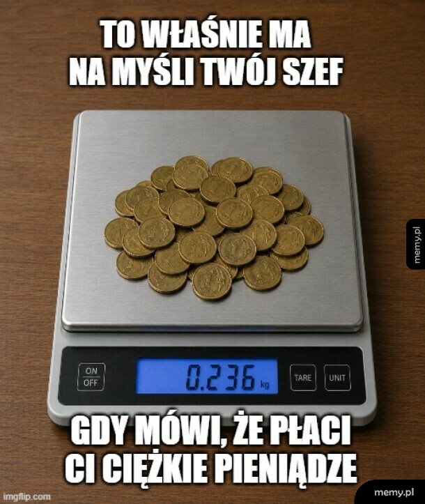 Waga z monetami, wskazująca 0.236 kg.