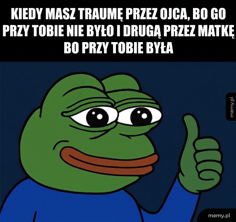 Postać żaby z uśmiechem i kciukiem w górę.