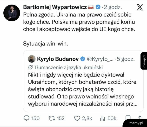 Tweet z dyskusją na temat Ukrainy i Polski.