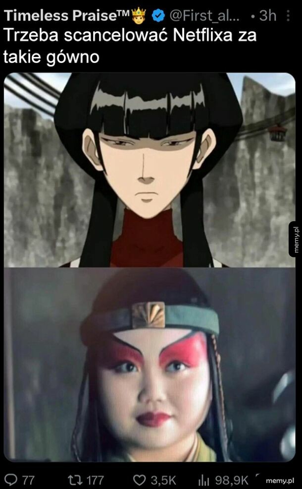 Dwie postacie: jedna z anime, druga z filmu na żywo.