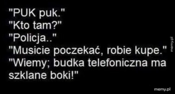 Tekst dialogu między policją a osobą w toalecie.