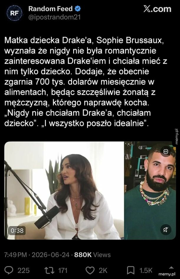 Kobieta mówi o relacji z Drake'em, siedząc w programie telewizyjnym.