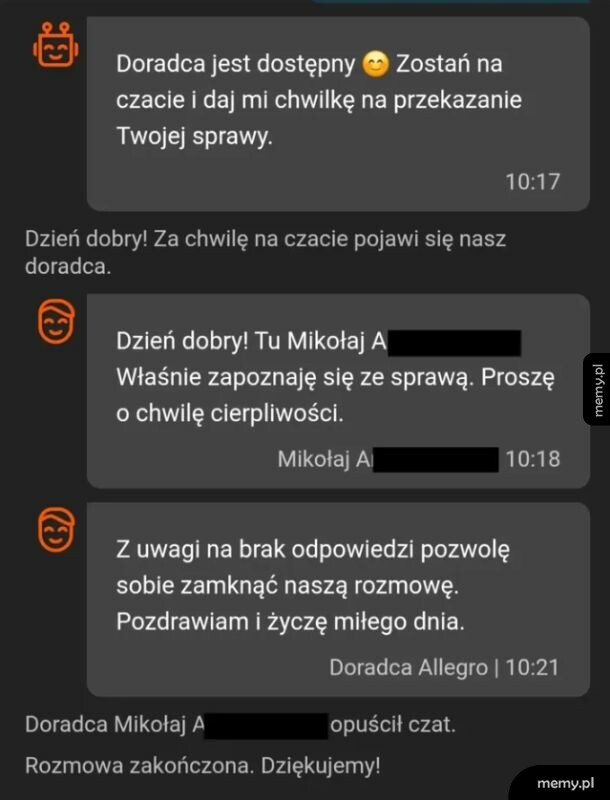 Rozmowa na czacie z doradcą, z informacjami o dostępności.