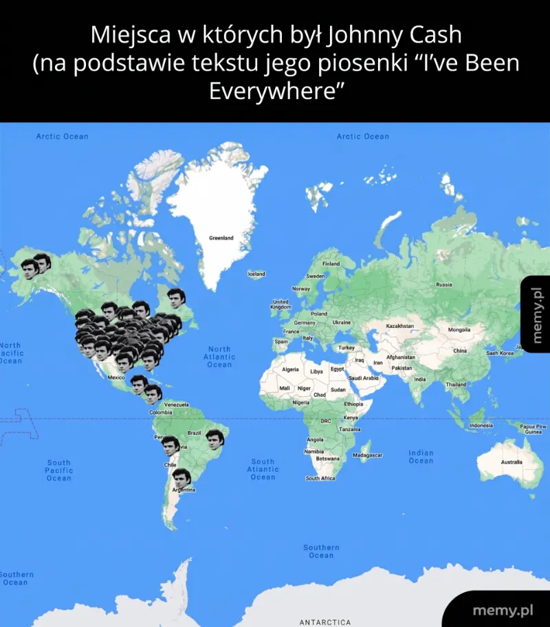 Johnny Cash i mapa piosenki "I've Been Everywhere"