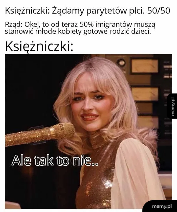 Kobieta w eleganckiej sukni, wyrażająca zdziwienie lub dezaprobatę.