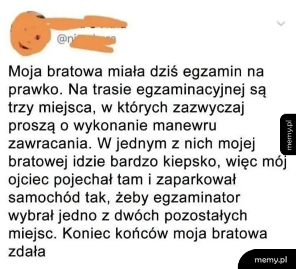 Tekst o egzaminie na prawo jazdy i problemach z manewrem.
