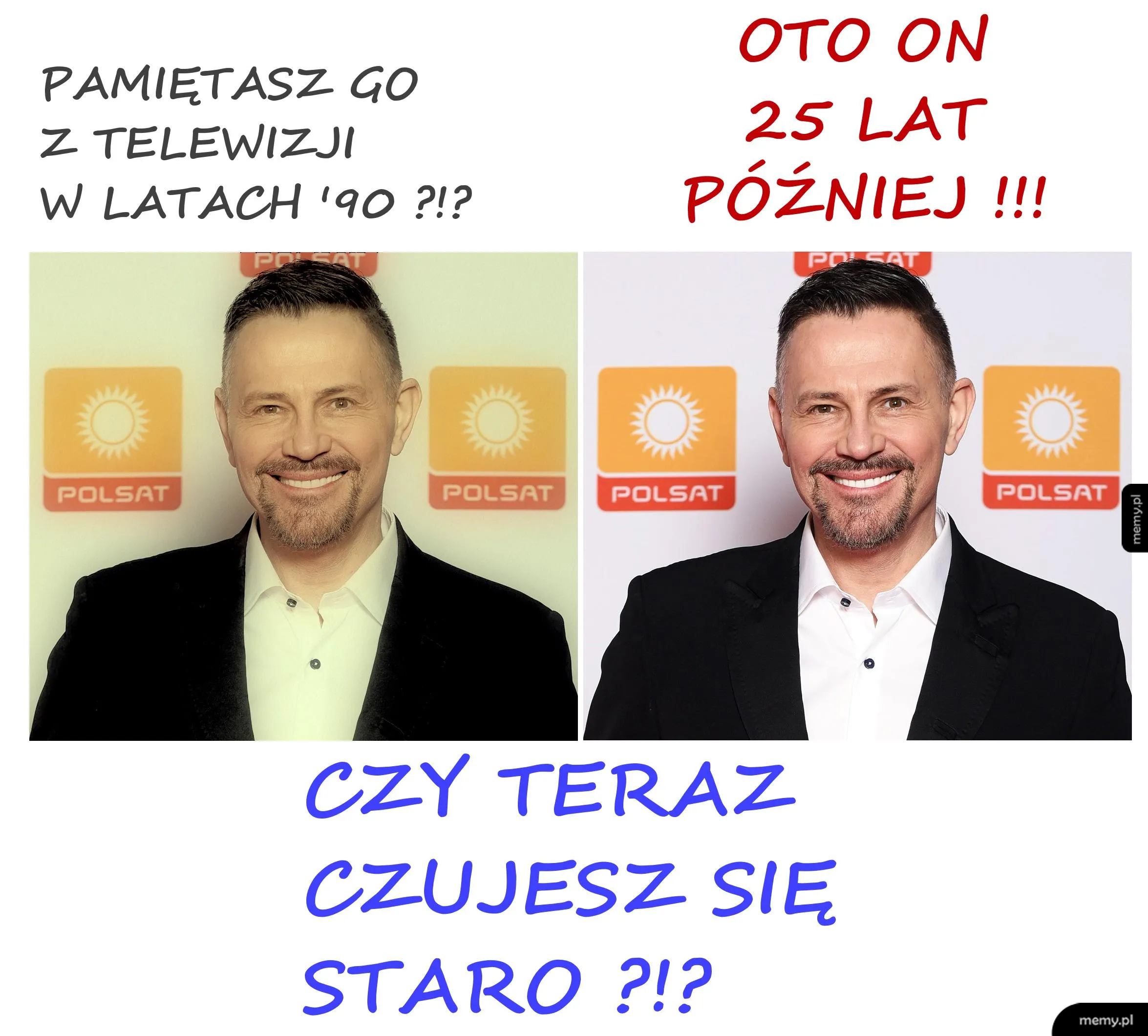 Porównanie dwóch zdjęć mężczyzny, jedno z lat '90, drugie współczesne.