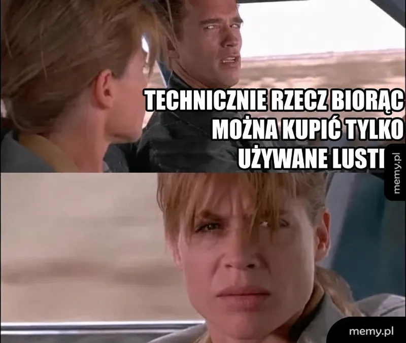 Kadr z filmu, mężczyzna i kobieta w samochodzie, intensywne spojrzenia.