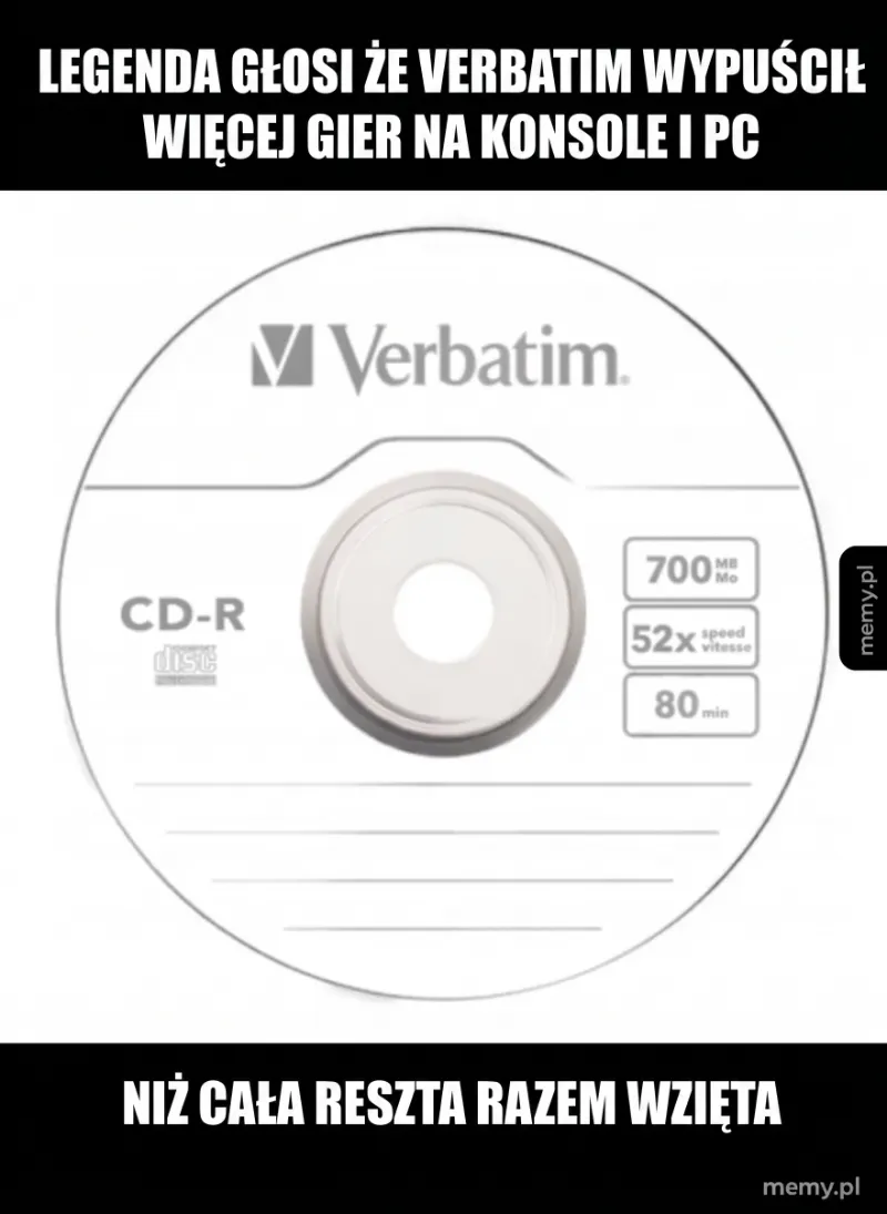 Płyta CD-R z logo Verbatim, tekst na dole.