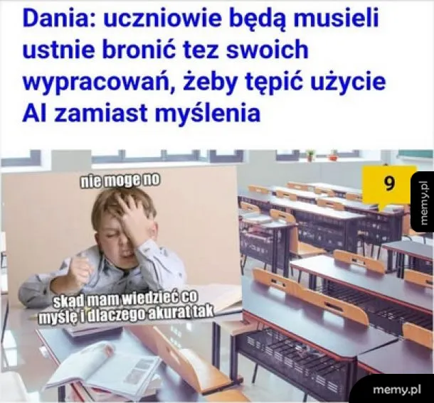 Dziecko z bólem głowy, siedzące przy biurku w klasie.