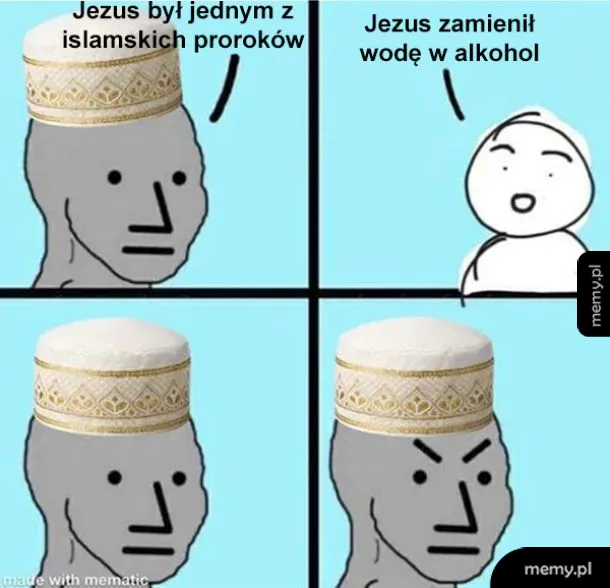 Postać z turbanem i osoba w białej koszulce w czterech panelach.