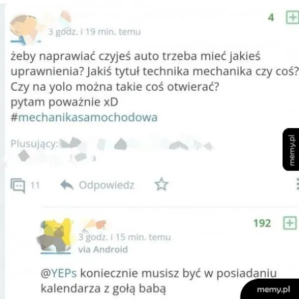 Rozmowa na forum o naprawie samochodów i wymaganiach technicznych.