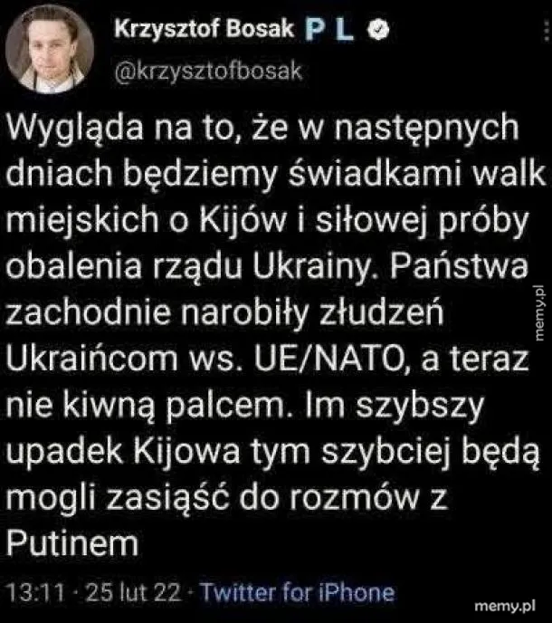 Post na Twitterze z tekstem o sytuacji w Ukrainie i relacjach z UE/NATO.