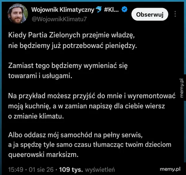 Tekst na tle, poruszający temat wymiany usług zamiast pieniędzy.