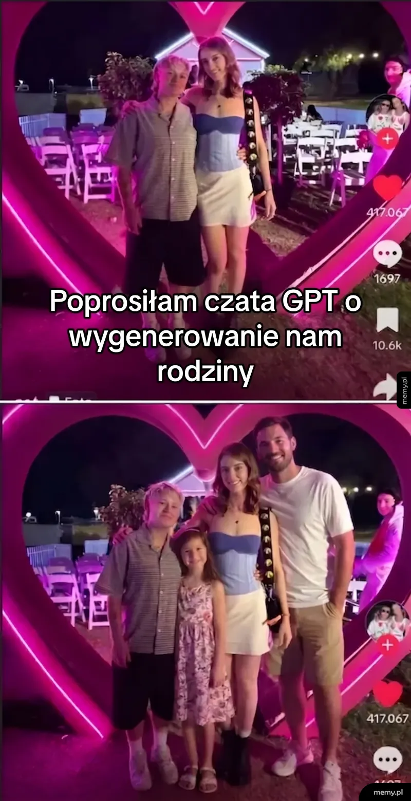 Trzy osoby pozujące w sercu z neonowym podświetleniem.