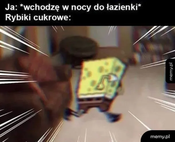 Rozmazany Spongebob uciekający w panice z efektami prędkości.