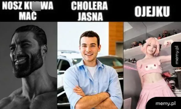 Mem z trzema postaciami wyrażającymi zaskoczenie w różny sposób