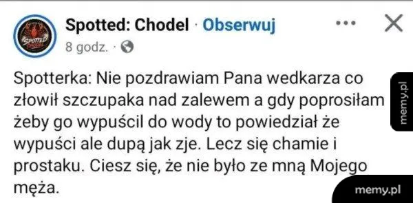 Zrzut ekranu z postu na Facebooku ze strony Spotted Chodel.