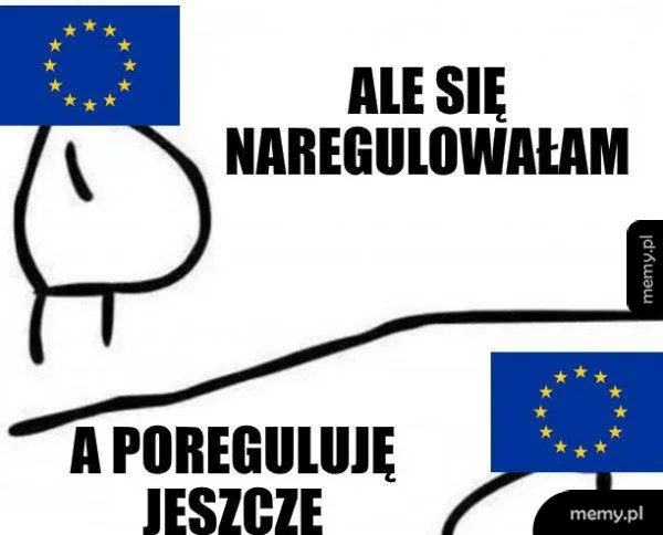 Rysunkowa postać z flagą Unii Europejskiej zamiast głowy.