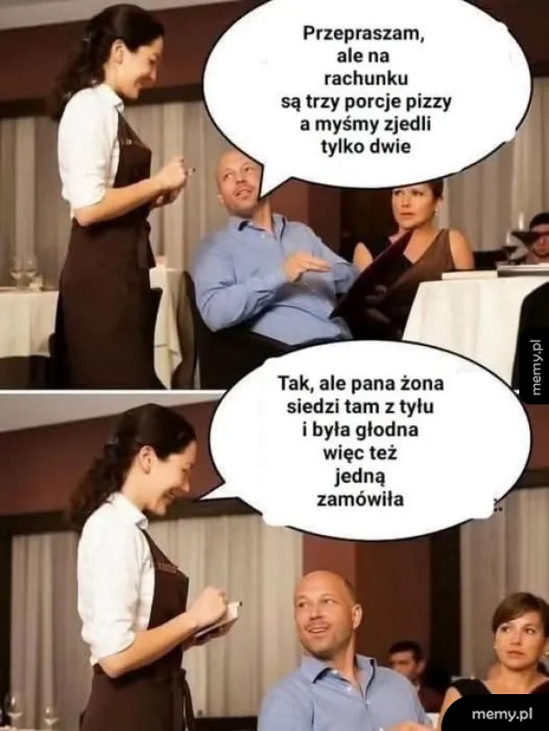 Kelnerka rozmawia z klientem w restauracji przy stoliku.