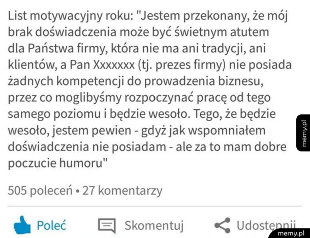 List motywacyjny jakiegoś śmieszka