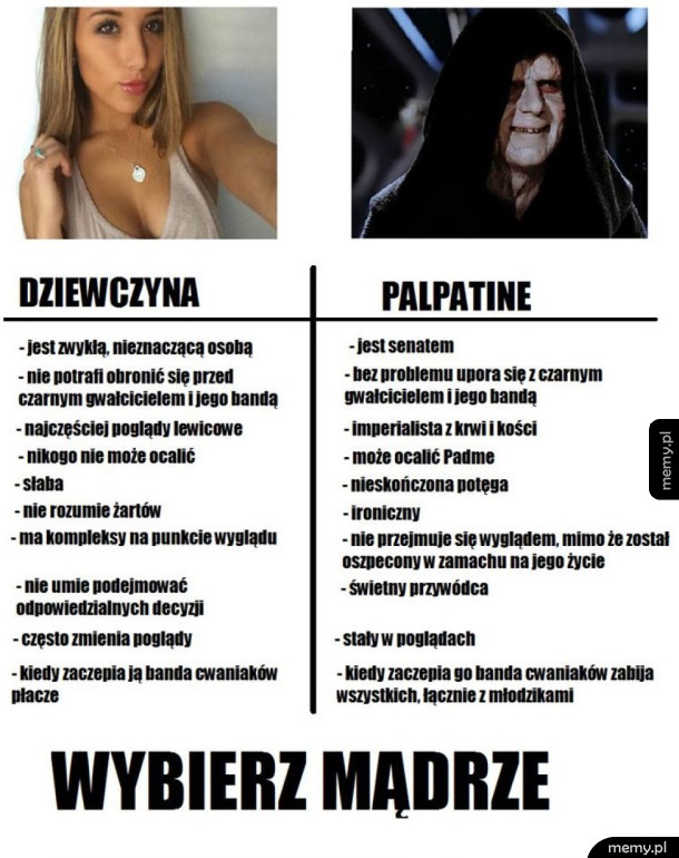 Taka różnica - Dziewczyna vs imperator palpatine