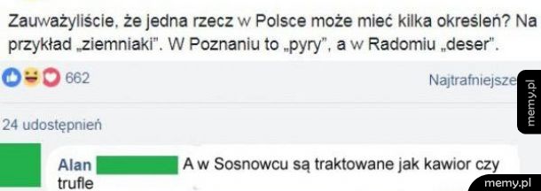 Różne nazwy dla ziemniaków