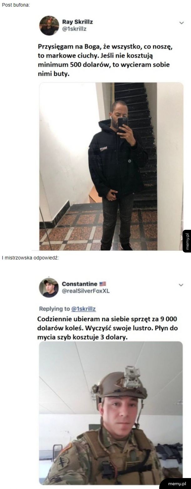 Chciał się pochwalić kasą jaką wydaje na ubrania, ale mistrzowska riposta sprowadziła go na ziemię