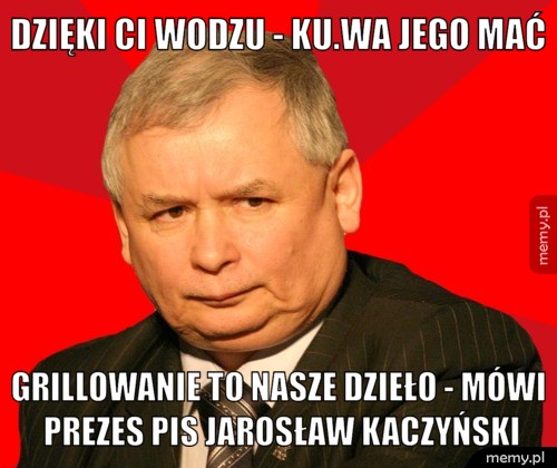 Dzięki Ci wodzu - ku.wa jego mać Grillowanie to nasze dzieło - mówi prezes PiS Jarosław Kaczyński