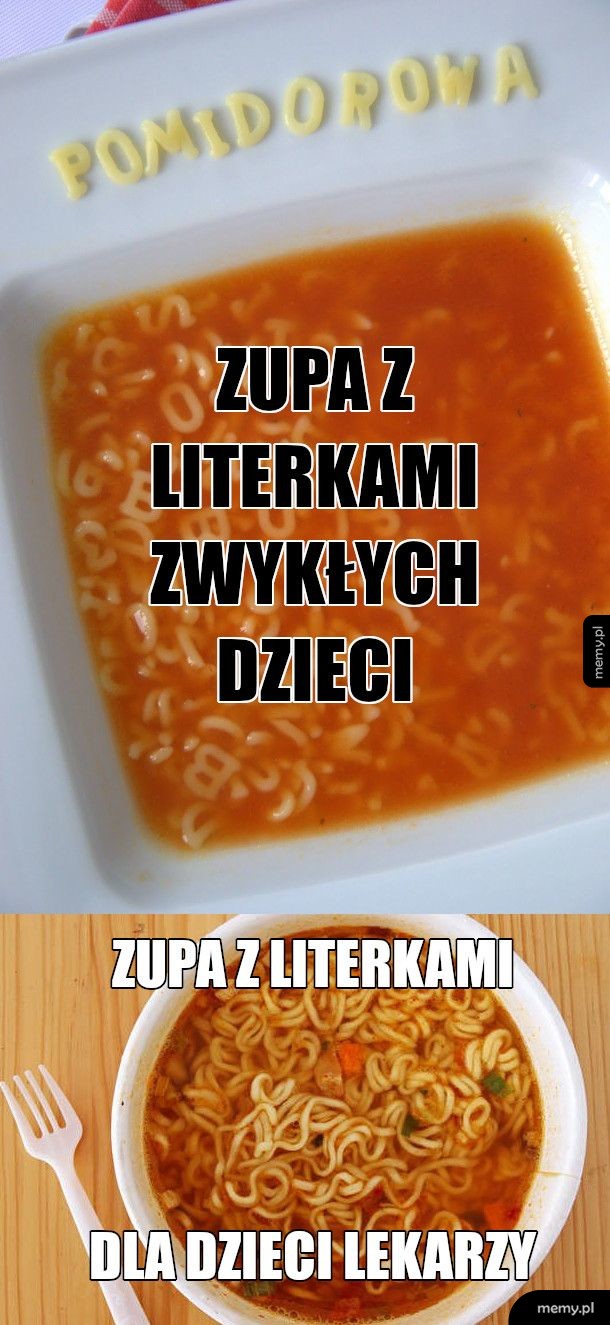 Zupa z makaronem w literki