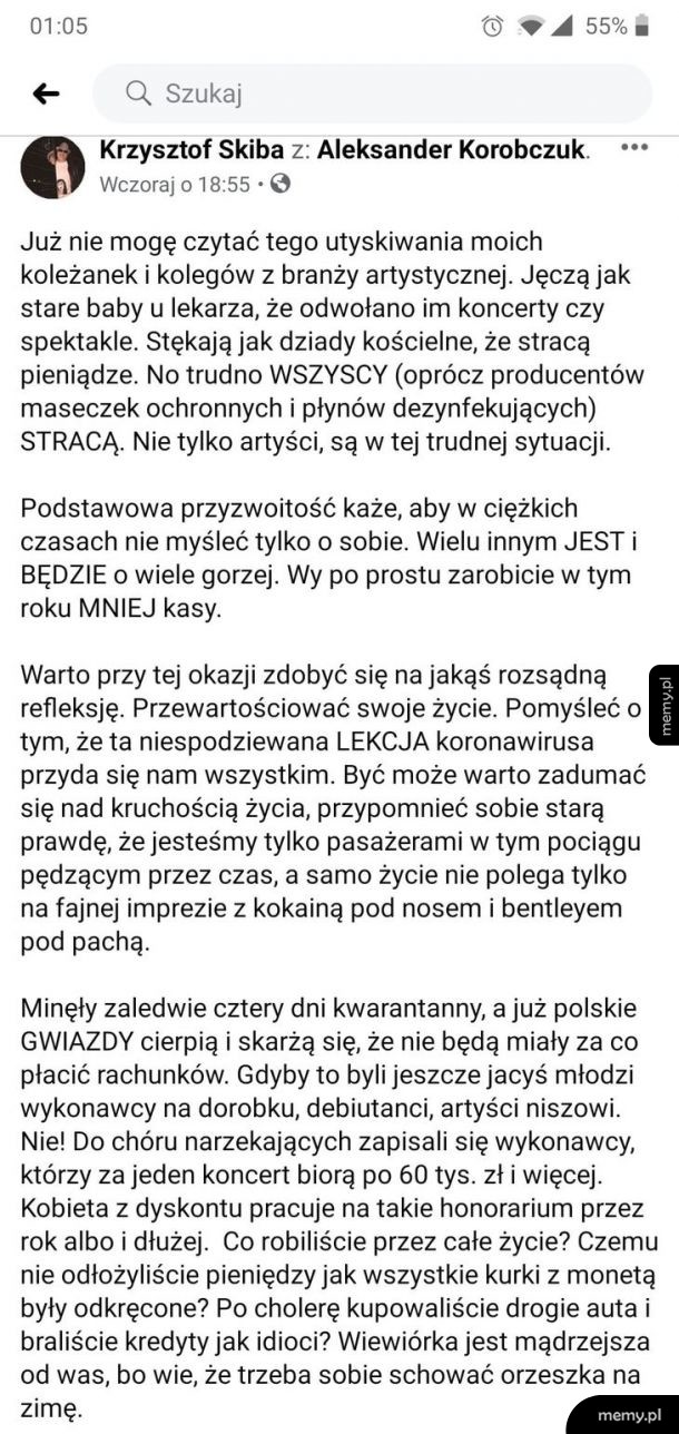 Skiba o narzekaniu celebrytów