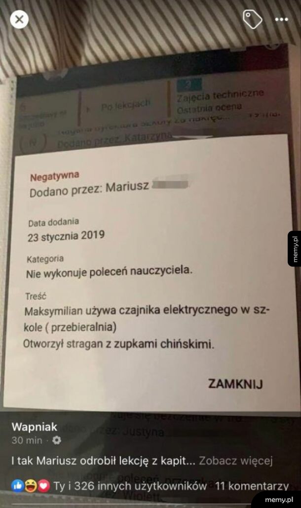 Uwaga ze szkoły