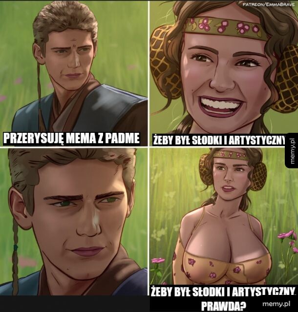 Przerysowany mem z Padme i Anakinem