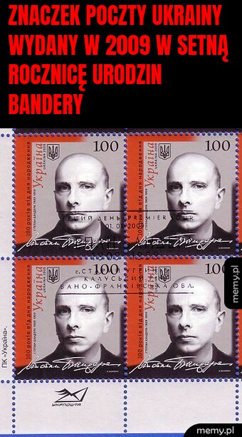 ZNACZEK POCZTY UKRAINY WYDANY W 2009 W SETNĄ ROCZNICĘ URODZIN BANDERY