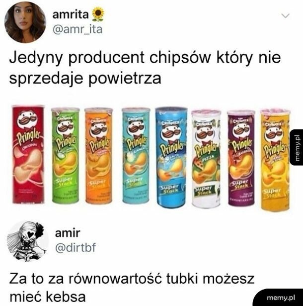Mem z Twittera o chipsach Pringles i ich wysokiej cenie w porównaniu do kebaba.