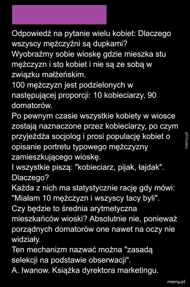 Tekst na czarnym tle wyjaśniający paradoks postrzegania mężczyzn przez kobiety.