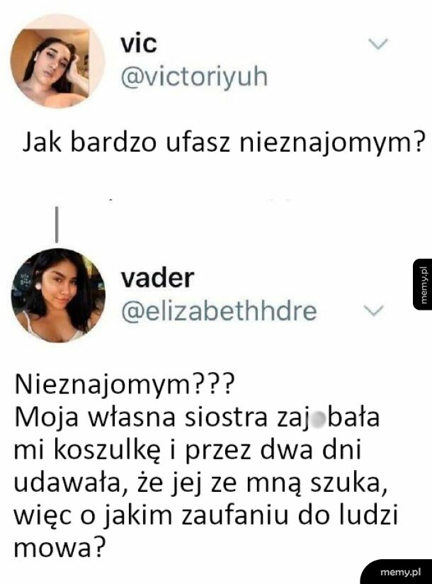 Zrzut ekranu z Twittera z rozmową dwóch kobiet o zaufaniu.