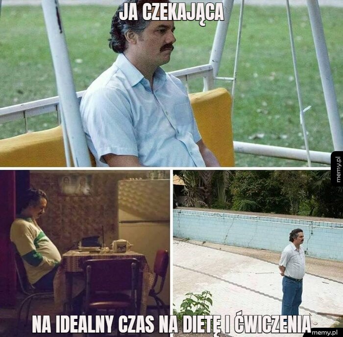 Pablo Escobar siedzi samotnie i czeka w różnych miejscach
