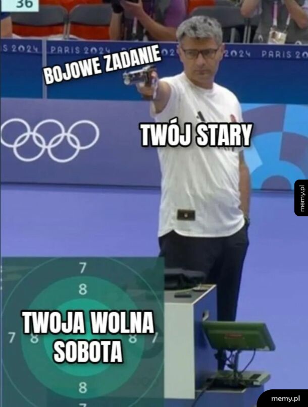 Mem z Yusufem Dikeçem celującym z pistoletu, z podpisami o bojowym zadaniu i wolnej sobocie.
