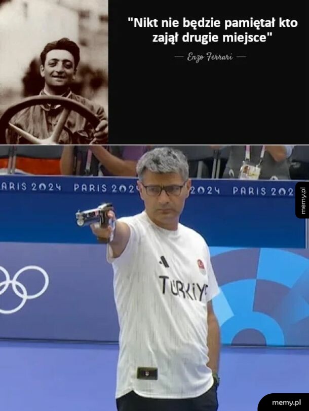 Mem z Enzo Ferrari oraz tureckim strzelcem z igrzysk w Paryżu.