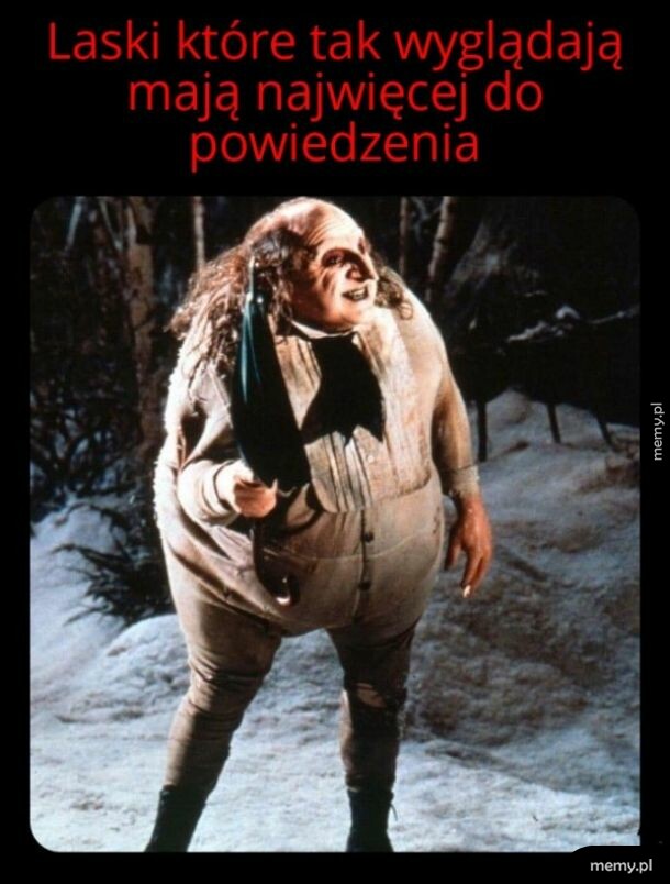 Mem z Pingwinem z Batmana i ironicznym podpisem o atrakcyjnych dziewczynach.