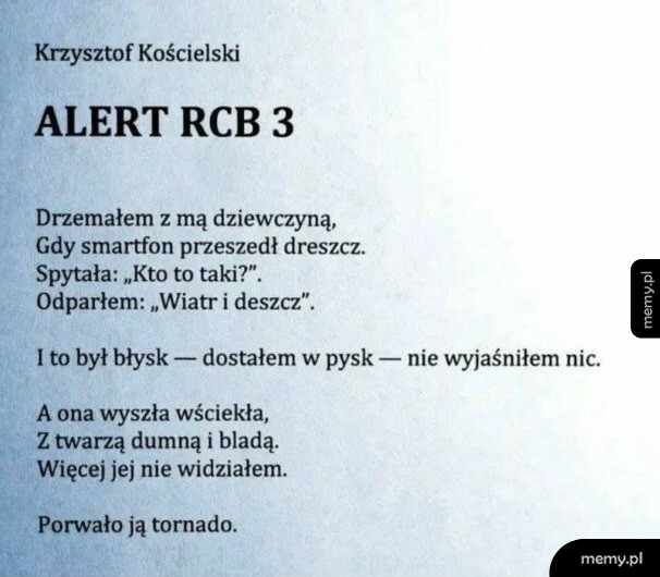 Humorystyczny wiersz Krzysztofa Kościelskiego o tytule ALERT RCB 3.