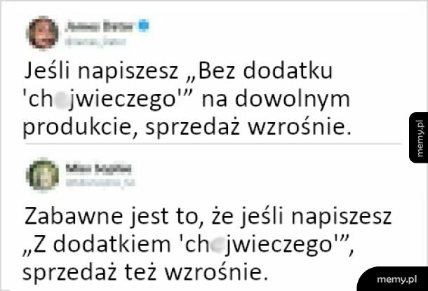 Zrzut ekranu z dwoma wpisami z Twittera o strategii marketingowej i ch****wiejącym produkcie.